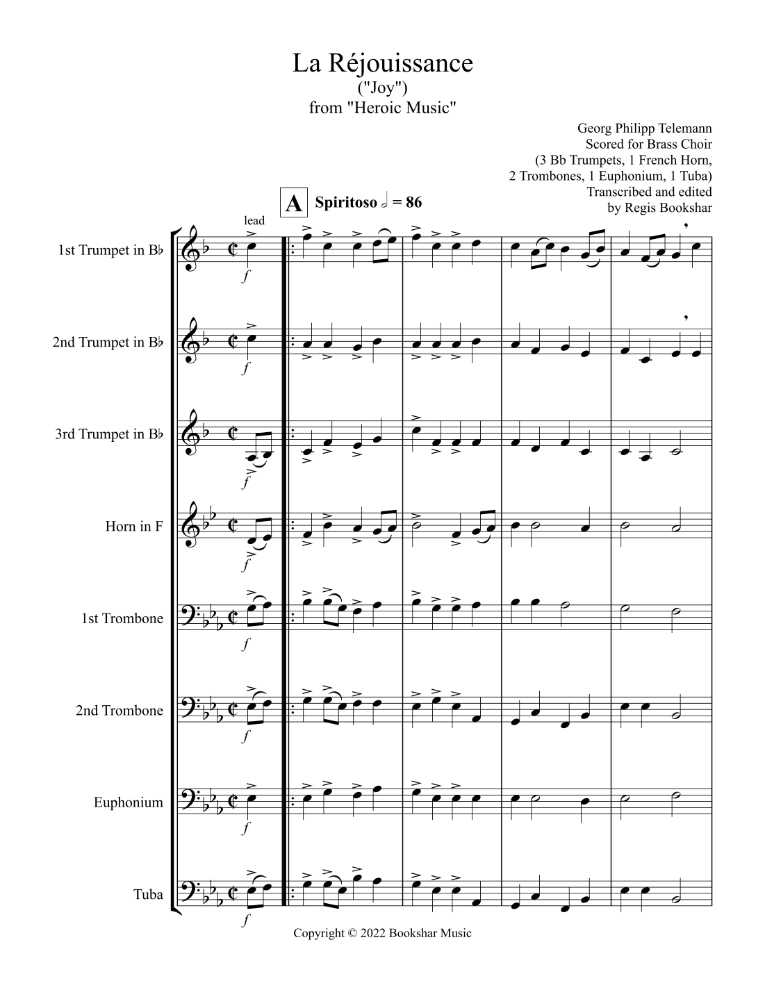 La Rejouissance (from "Heroic Music") (Eb) (Brass Choir - 3 Trp, 1 Hrn, 2 Trb, 1 Euph, 1 Tuba) (arr. Regis Bookshar)