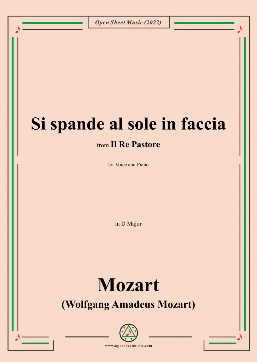 Mozart-Si spande al sole in faccia,in D Major,fromIl rè pastore,for Voice and Piano (arr. Open Cloud)