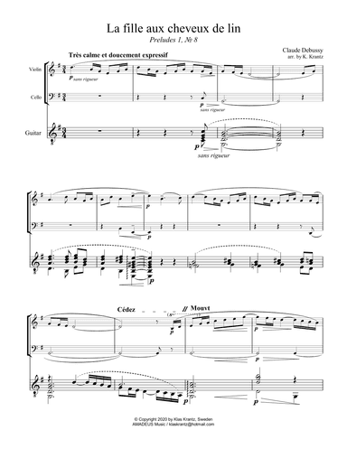 La fille aux cheveux de lin / The girl with the flaxen hair violin/flute, cello and guitar (arr. K. Krantz)