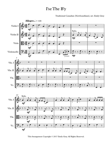 I'se the B'y (String Quartet) (arr. Emily Gray)
