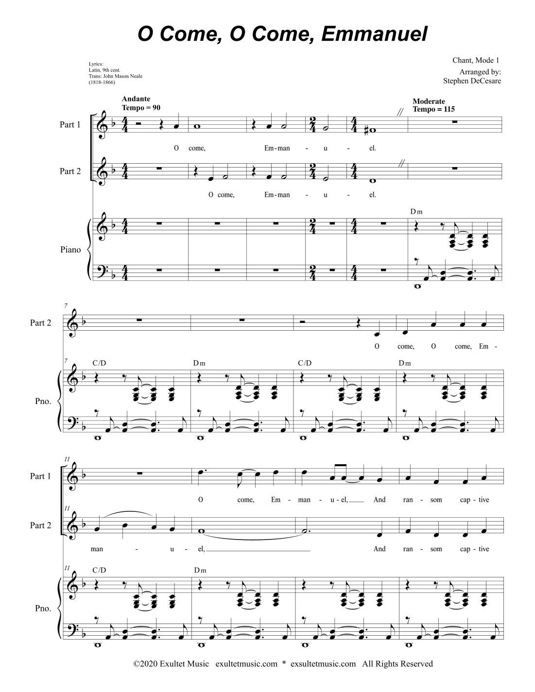 O Come, O Come, Emmanuel (2-part choir) (arr. Stephen DeCesare)