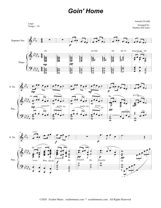 Goin' Home (Soprano Saxophone and Piano) (arr. Stephen DeCesare)