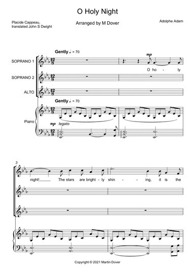O Holy Night - Cantique de Noel - Three part choir - SSA - Upper Voices (arr. Martin Dover)