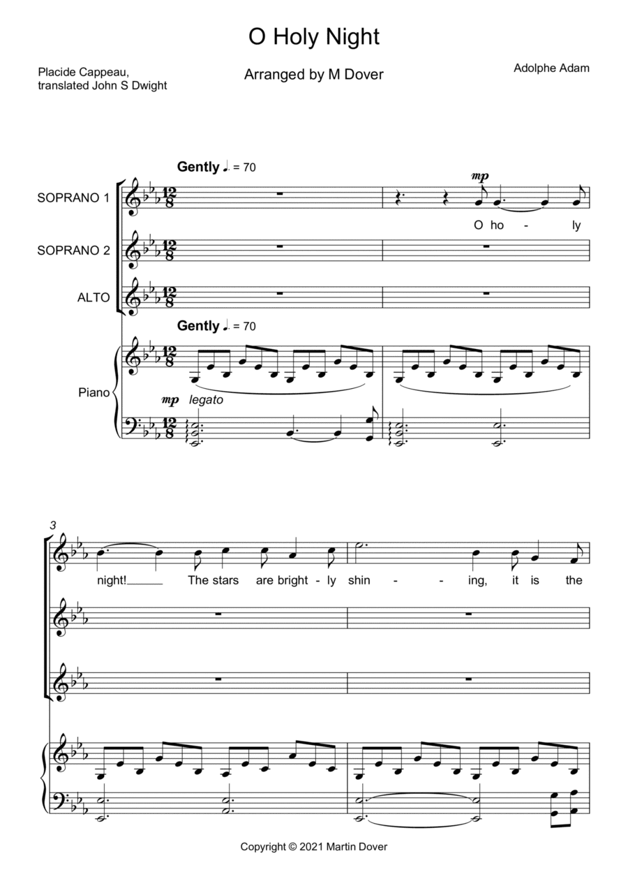 O Holy Night - Cantique de Noel - Three part choir - SSA - Upper Voices (arr. Martin Dover)
