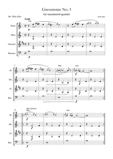 Gnossienne No. 1 – for Woodwind Quartet with chords (arr. Pedro Cohen)