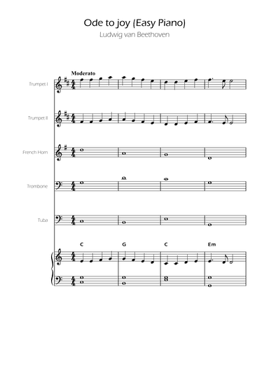 Ode To Joy - Easy Brass Quintet w/ piano accompaniment (arr. Ygor Nunes)