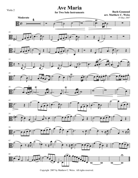 Ave Maria for Two Solo Instruments - Viola 2 (arr. Matthew C. Weiss)