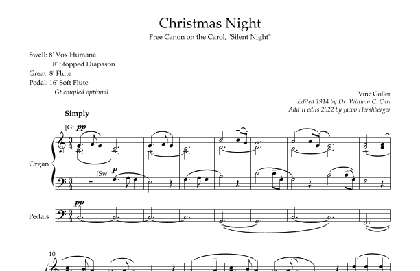 Christmas Night - Free Canon on the Carol Silent Night (arr. Jasberger Music)
