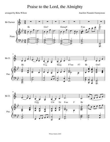 Praise to the Lord, the Almighty--advanced clarinet solo (arr. Beka Wilson)