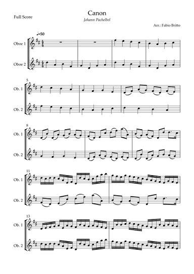 Canon - Johann Pachelbel (Wedding/Reduced Version) for Oboe Duo (arr. Fabio Britto)