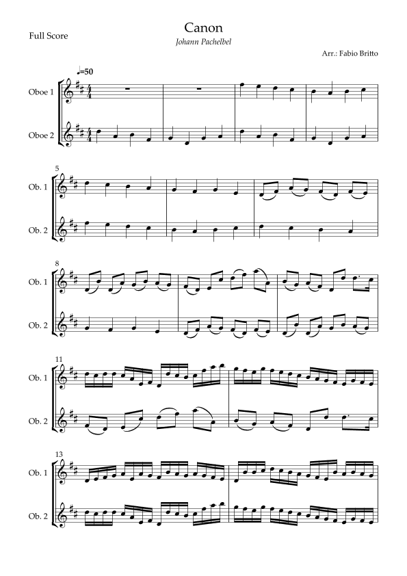 Canon - Johann Pachelbel (Wedding/Reduced Version) for Oboe Duo (arr. Fabio Britto)