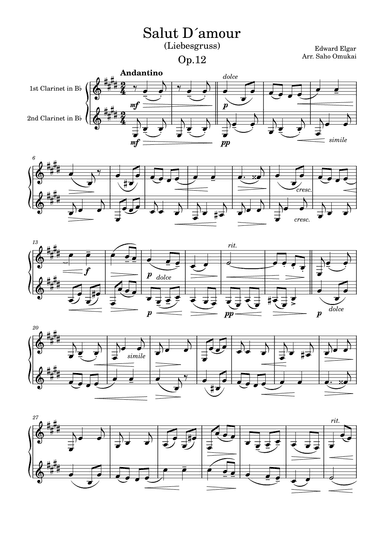 E.Elgar: Salut D'amour for two Clarinets. (arr. Saho Omukai)