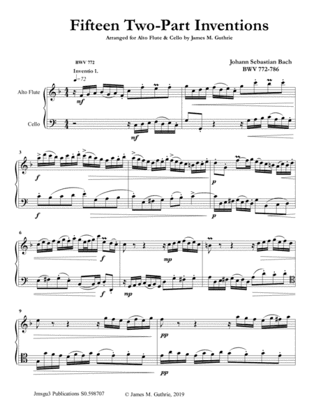 Bach: 15 Two-Part Inventions for Alto Flute & Cello (arr. James M. Guthrie, ASCAP)