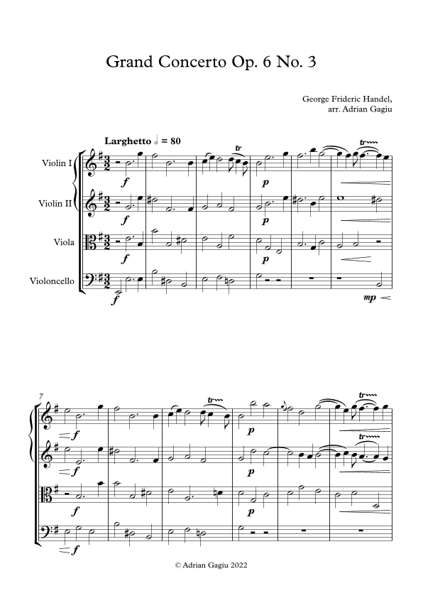 Concerto grosso in E minor op. 6 no. 3 (arr. Adrian Gagiu)