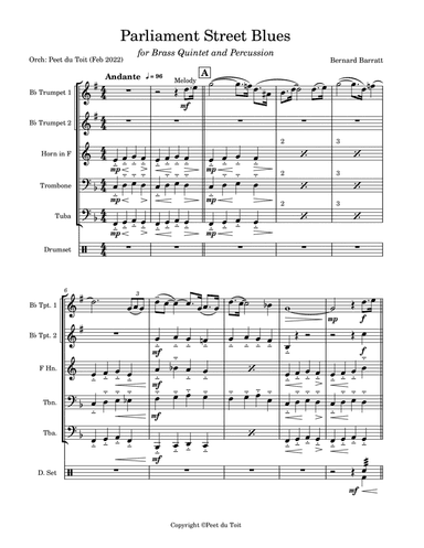 Parliament Street Blues - Bernard Barratt (Brass Quintet & Percussion) (arr. Peet du Toit)