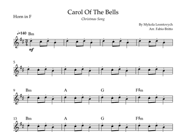 Carol Of The Bells (Christmas Song) for Horn in F Solo with Chords (arr. Fabio Britto)