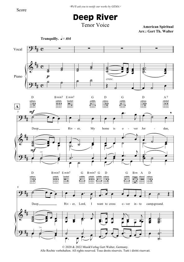 Deep River (arr. Gert Th. Walter)