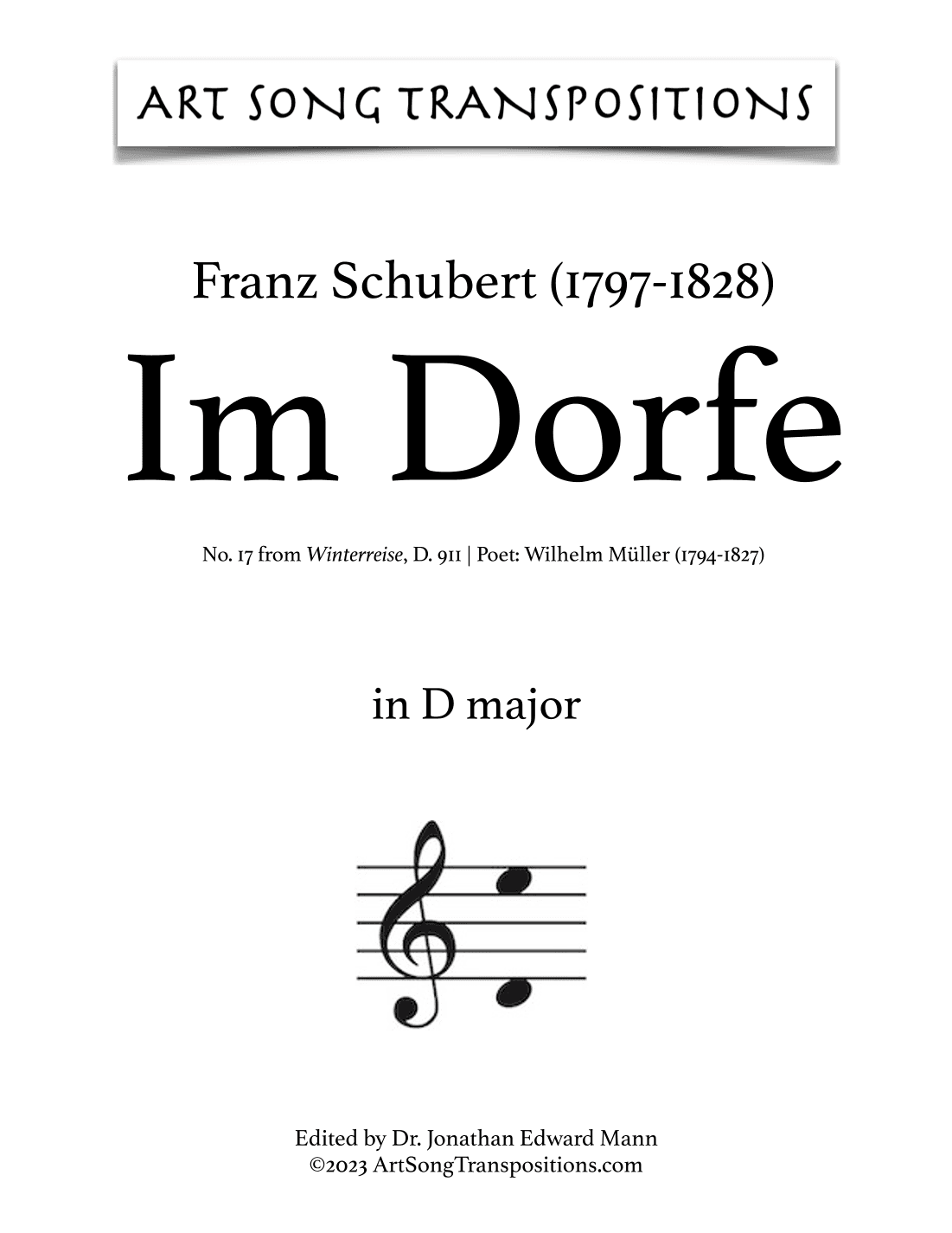 SCHUBERT: Im Dorfe, D. 911 no. 17 (transposed to D major) (arr. ArtSongTranspositions.com)