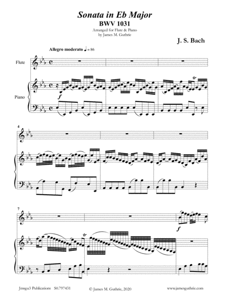 BACH: Sonata BWV 1031 for Flute & Piano (arr. James Guthrie, ASCAP)