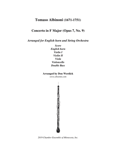 Concerto for English horn in F Major, Op. 7 No. 9 and String Orchestra (arr. Don Werdick (1946 - ))