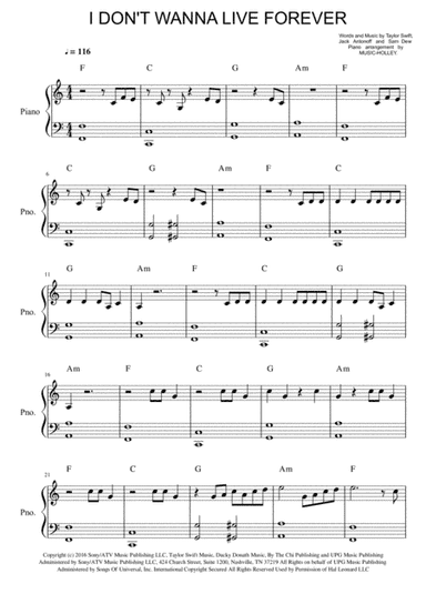 I Don't Wanna Live Forever (Fifty Shades Darker)  from FIFTY SHADES DARKER (arr. Music-holley)