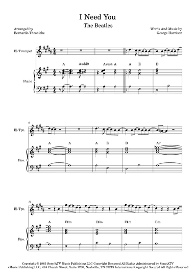 I Need You (arr. Bernardo Thronicke)