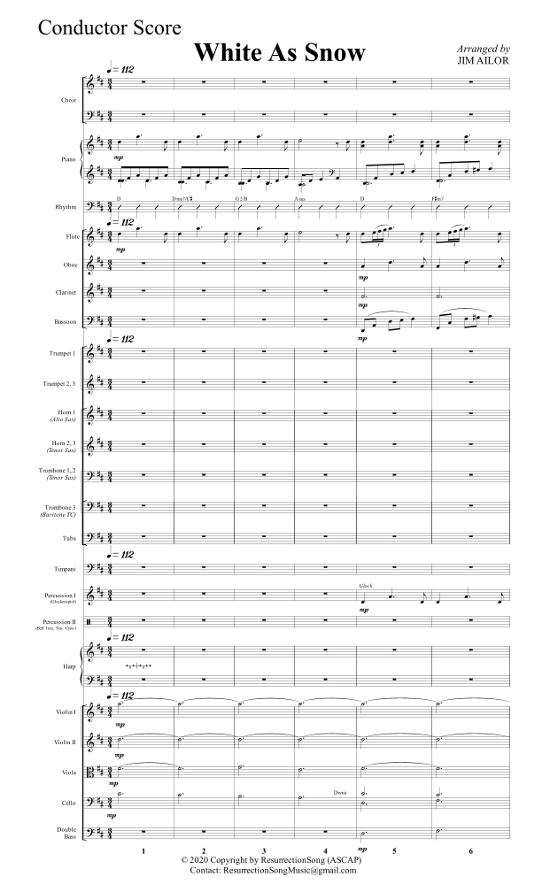 White As Snow SCORE (SATB, SAB, SSA, Full Orchestration) (arr. Jim Ailor)