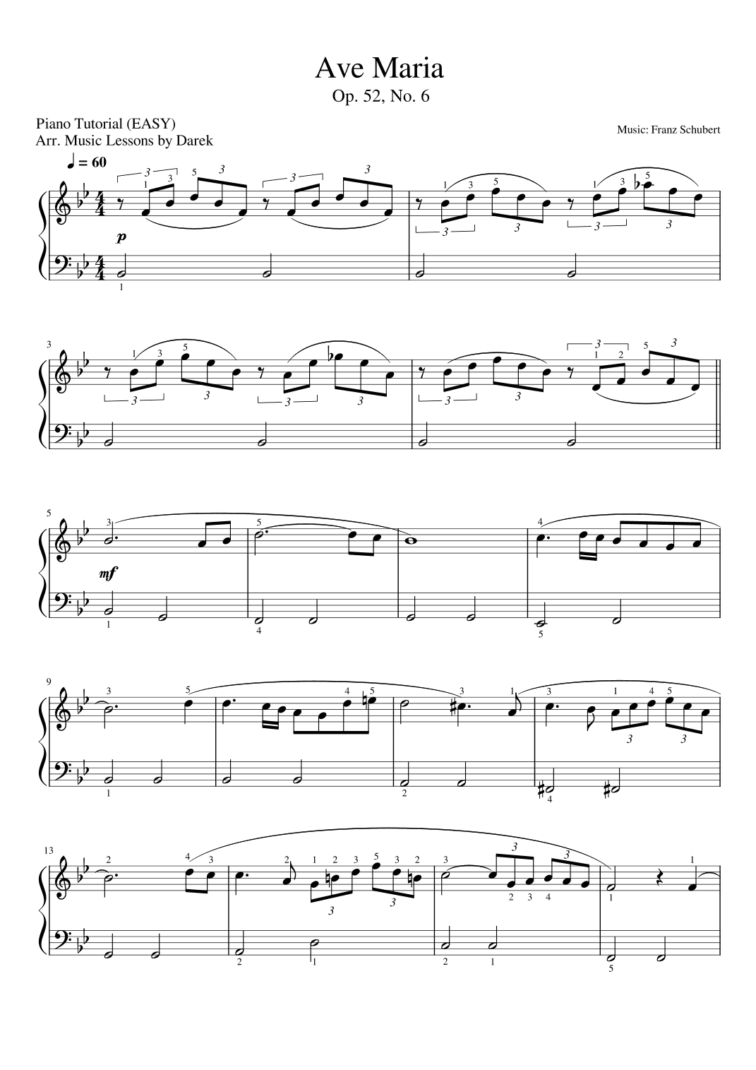Ave Maria (EASY PIANO) Op. 52, No. 6 [Franz Schubert] (arr. Darek)