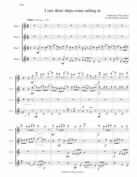 Variations on "I saw three ships come sailing in" for four flutes (arr. David Warin Solomons)