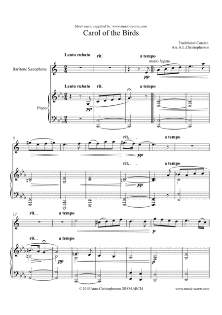 Carol of the Birds - Baritone Sax and Piano (arr. Anne L Christopherson GRSM ARCM)