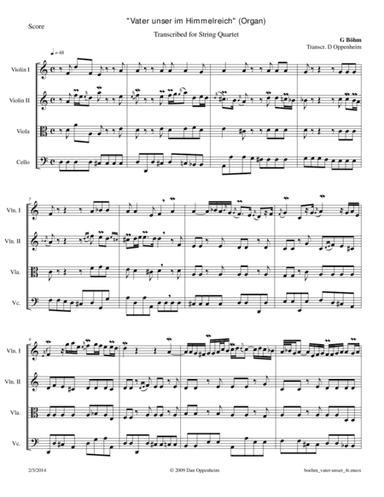 G Böhm: "Vater Unser" for Organ arr. for String Quartet (arr. D Oppenheim)