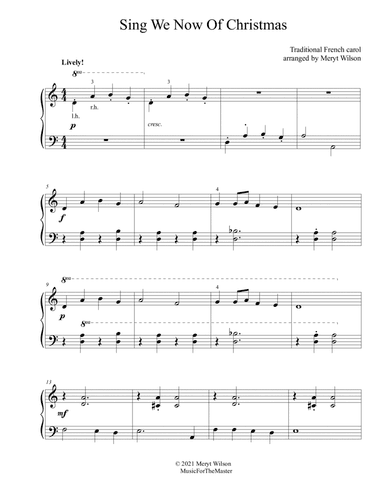 SING WE NOW OF CHRISTMAS elemetary piano solo (arr. Meryt Wilson)
