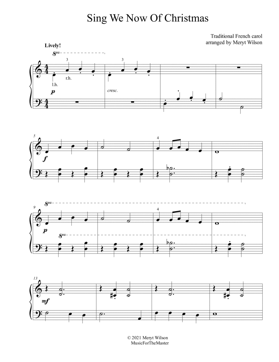 SING WE NOW OF CHRISTMAS elemetary piano solo (arr. Meryt Wilson)