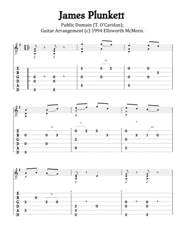 James Plunkett (For Fingerstyle Guitar Tuned Drop D) (arr. Ellsworth McMeen)