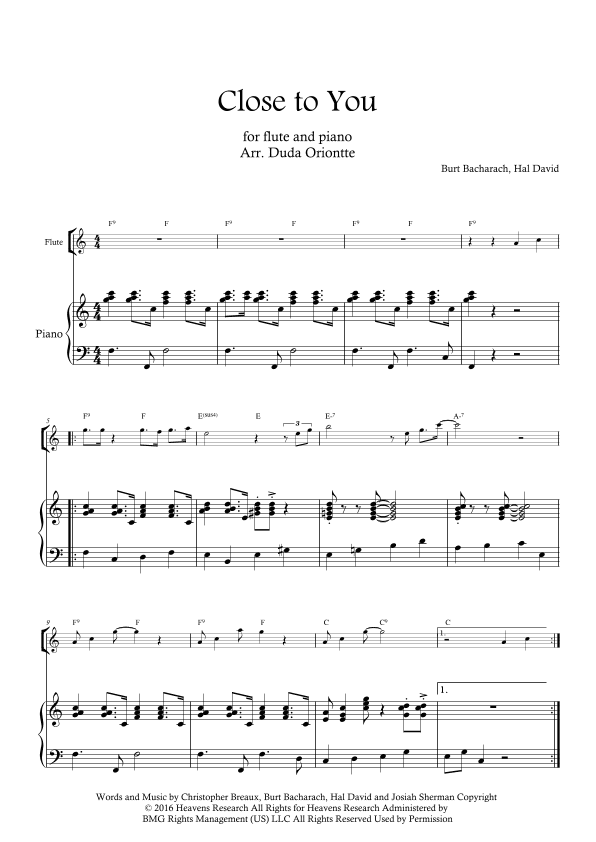 Close To You (arr. Duda Oriontte)