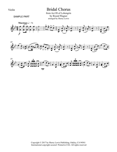 BRIDAL CHORUS Violin Solo, Intermediate Level (arr. Sherry Lewis)