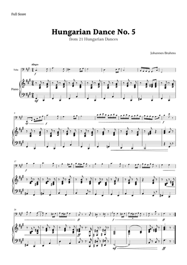 Hungarian Dance No. 5 by Brahms for Tuba and Piano (arr. Rika K.)