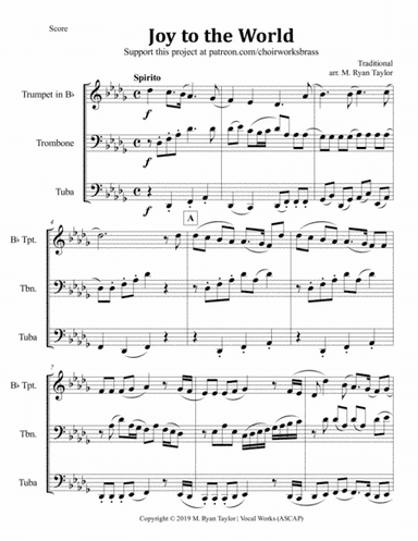 Joy to the World for Brass Trio (Trumpet, Trombone, Tuba) (arr. M. Ryan Taylor)
