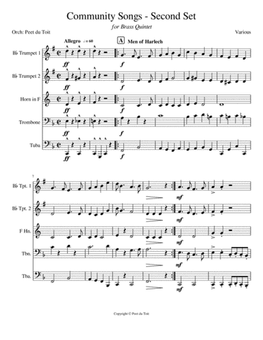 (British) Community Songs - 2nd Set (Brass Quintet) (arr. Peet du Toit)