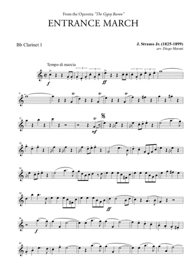 Entrance March from "The Gypsy Baron" for Clarinet Quartet (arr. Diego Marani)