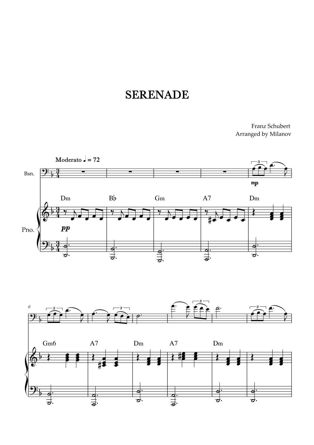 Serenade | Schubert | Bassoon | Piano | Chords (arr. Milanov)