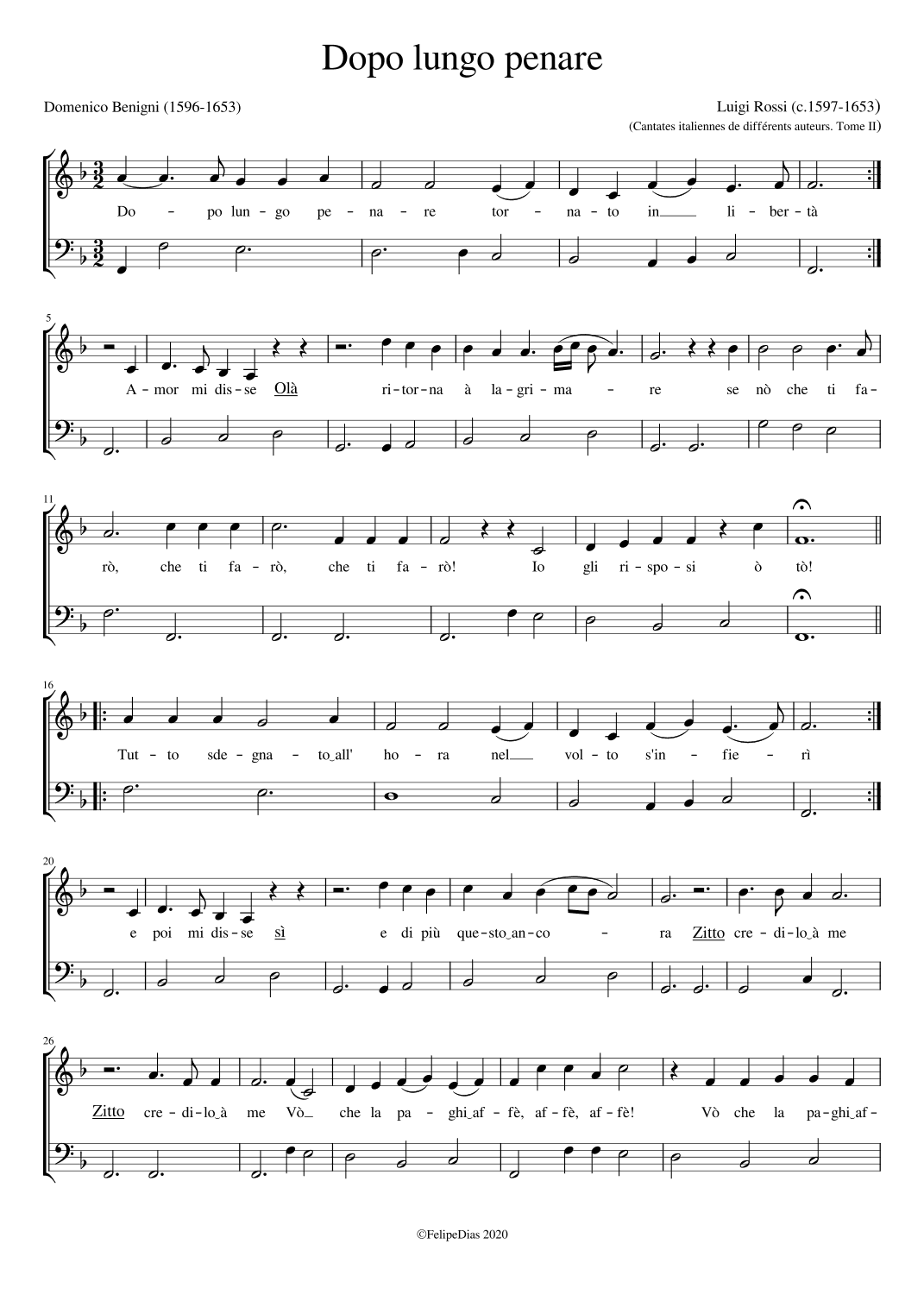 Dopo lungo penare (F Major) (arr. Early Music Scores)