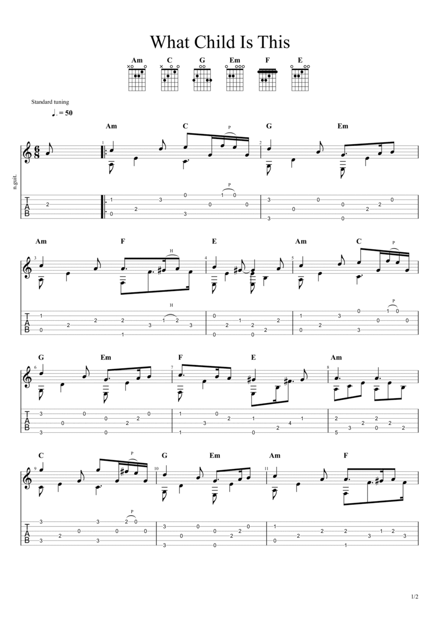 What Child is This (Solo Fingerstyle Guitar Tab) (arr. Chris Richter)