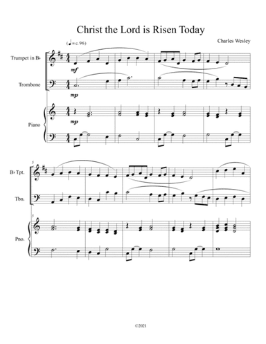 Christ the Lord is Risen Today (trumpet and trombone duet) with optional piano accompaniment (arr. B. C. Dockery)