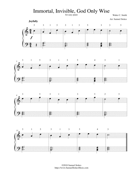 Immortal, Invisible, God Only Wise - for easy piano (arr. Samuel Stokes)