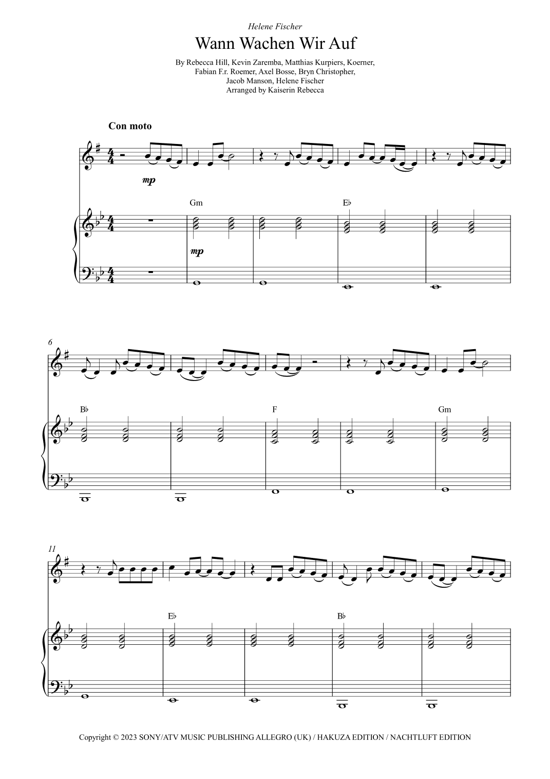 Wann Wachen Wir Auf (arr. Kaiserin Rebecca)
