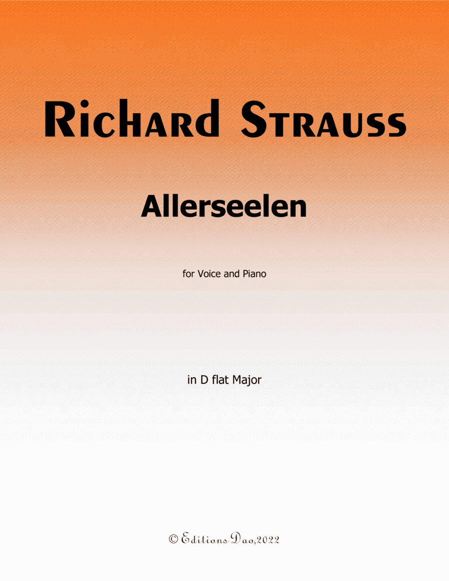 Allerseelen, by Richard Strauss, in D flat Major (arr. Editions Dao)
