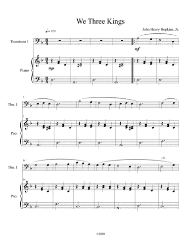 We Three Kings (trombone solo) with optional piano accompaniment (arr. B C Dockery)
