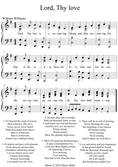 Lord, Thy love. A new tune to this wonderful William Williams hymn.
