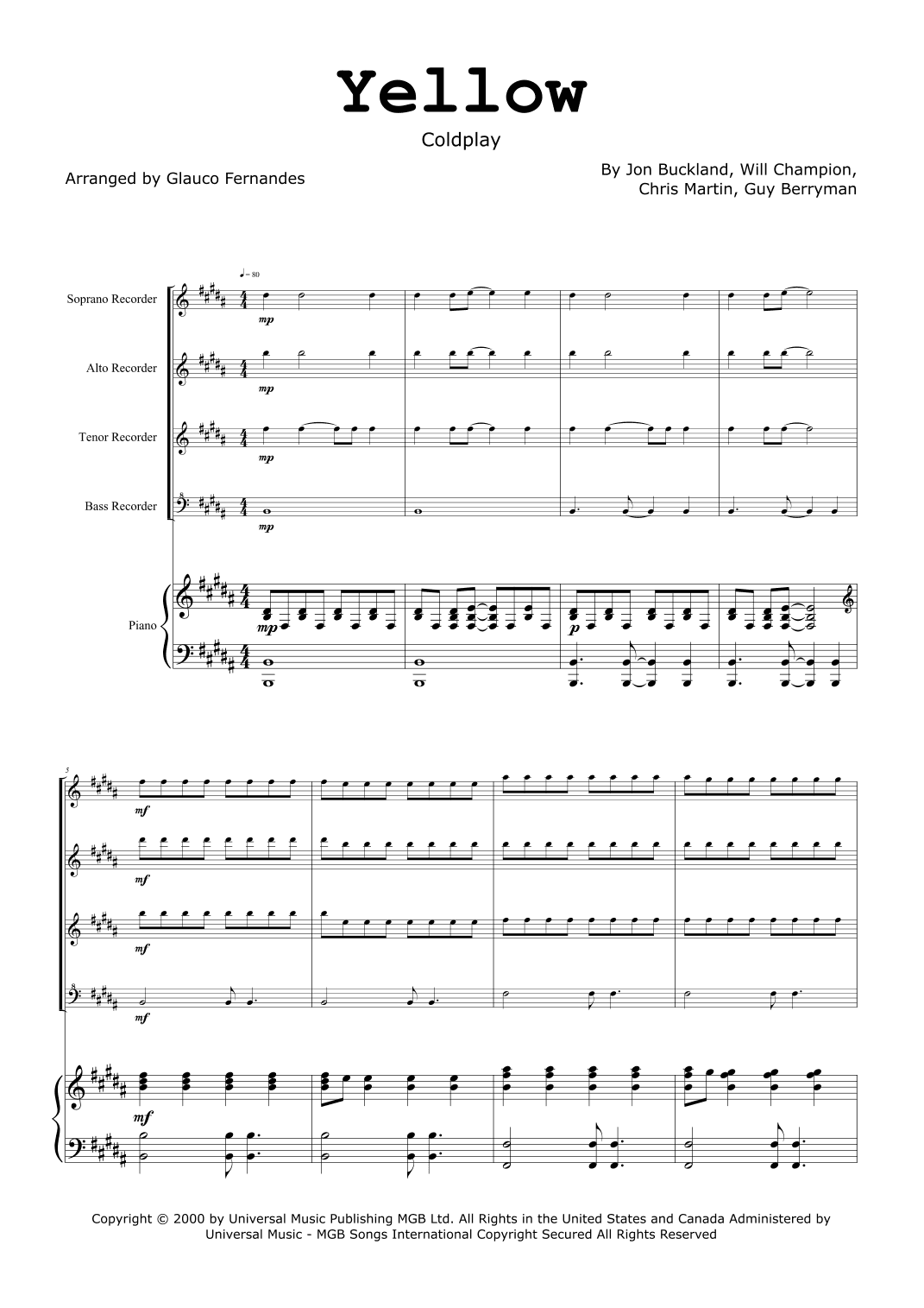 Yellow (arr. Glauco Fernandes)